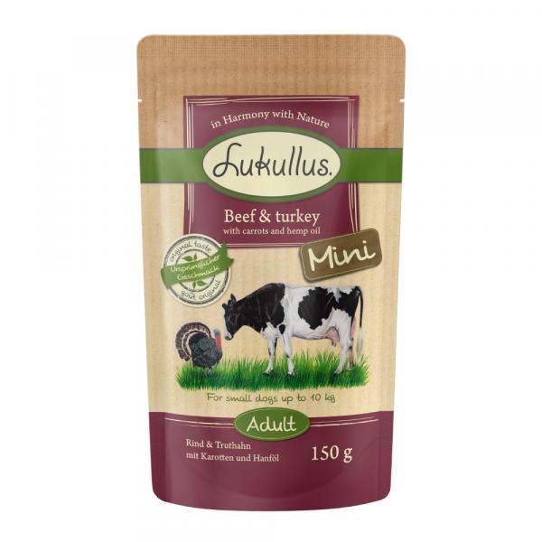Lukullus Mini w saszetkach, 6 x 150 g (bez zbóż) - Wołowina i indyk