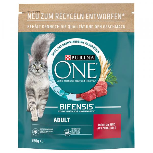 15% taniej! Purina ONE, karma sucha dla kota, różne rodzaje - Adult, wołowina ze zbożem pełnoziarnistym, 750 g