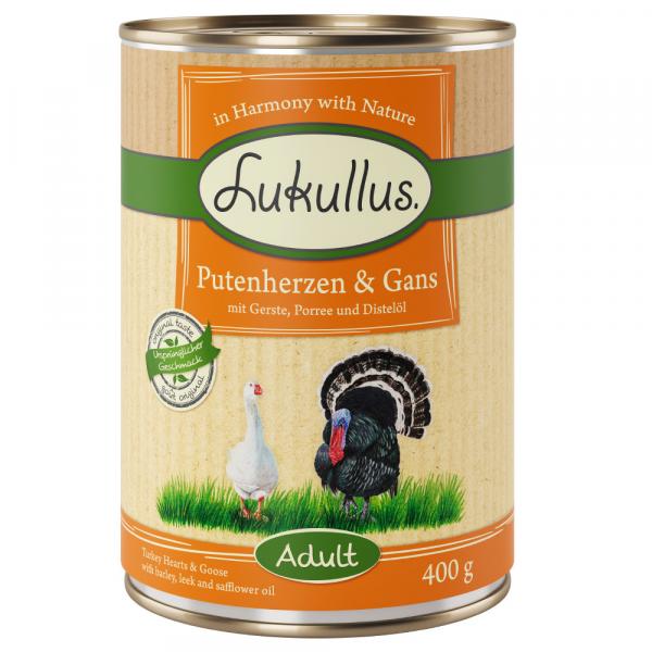 Lukullus Natural, 12 x 400 g - Serca z indyka i gęś