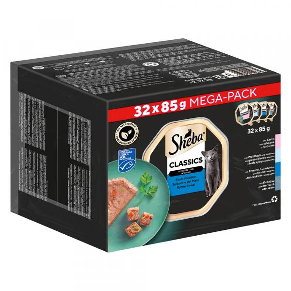 84 + 12 gratis! Megapakiet Sheba tacki, 96 x 85 g - Classics w pasztecie