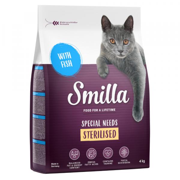 7 + 1 kg gratis! Smilla, karma sucha dla kota, 2 x 4 kg - Adult Sterilised, ryba