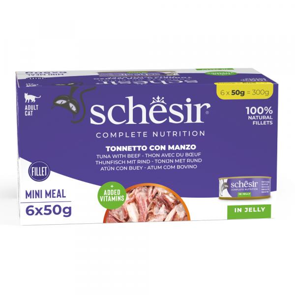Schesir Complete Nutrition, filet w galarecie, 6 x 50 g - Tuńczyk z wołowiną