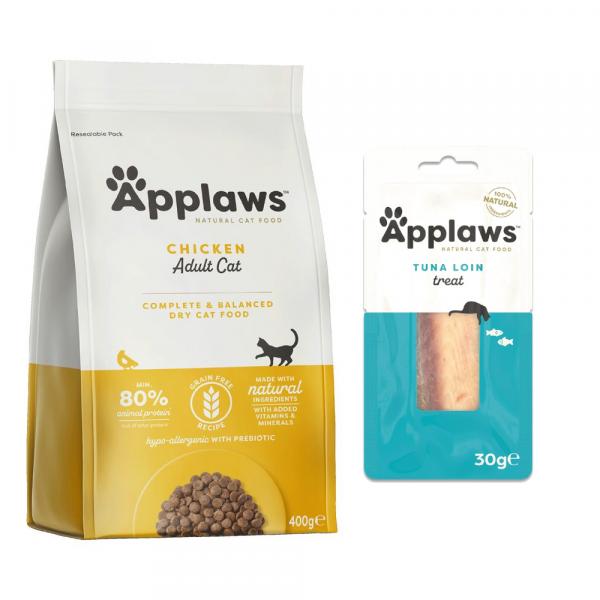 Applaws, karma sucha dla kota, 350/400 g + Applaws Cat Loin, polędwica z tuńczyka, 30 g gratis! - Adult z kurczakiem, 400 g