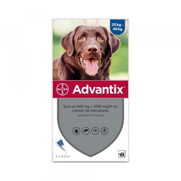 Advantix Spot-On dla psów - XL: 25-40 kg (4 pipety x 4,0 ml)