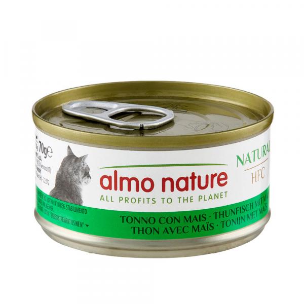 5 + 1 gratis! Almo Nature HFC Natural, 6 x 70 g - Tuńczyk z kukurydzą