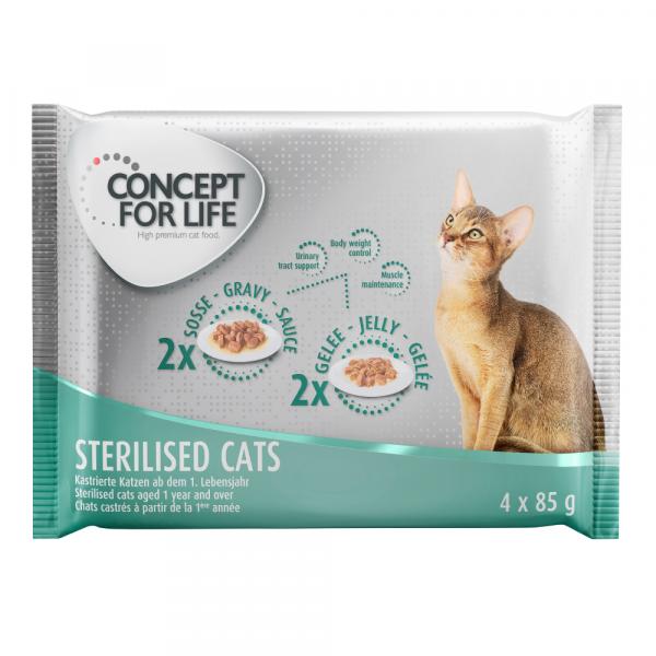 Pakiet próbny Concept for Life, 4 x 85 g - Sterilised - 2 x w sosie, 2 x w galarecie