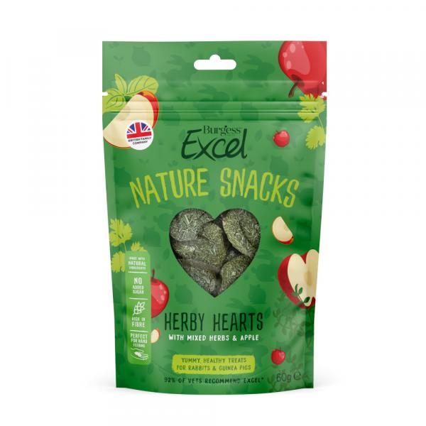 Burgess Excel Nature Snacks Herby Hearts - 3 x 60 g