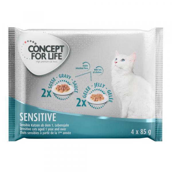 Pakiet próbny Concept for Life, 4 x 85 g - Sensitive - 2 x w sosie, 2 x w galarecie