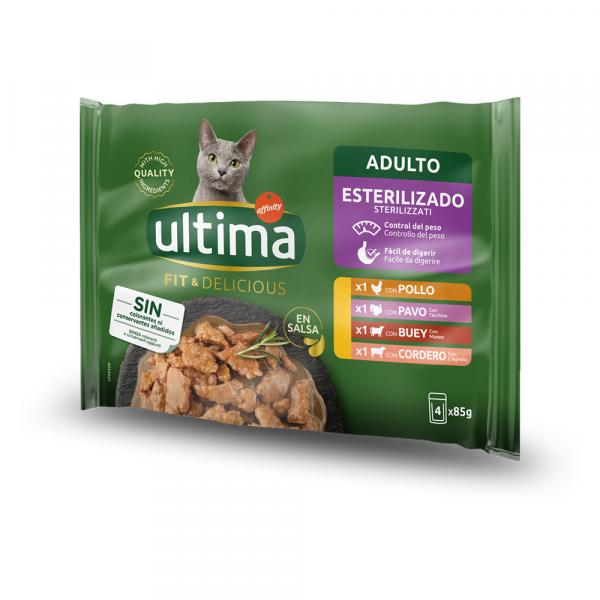 86 + 10 gratis! Ultima, karma mokra, 96 x 85 g - Cat Sterilized, wybór mięsny