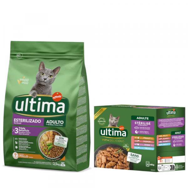 Ultima: 2,5 kg / 3 kg karma sucha + karma mokra, 4 x 70 g / 8 x 85 g gratis! - Cat Sterilized Adult, kurczak, 2,5 kg + Sterilised Cat, Pakiet mieszany I (4 smaki), 8 x 85 g