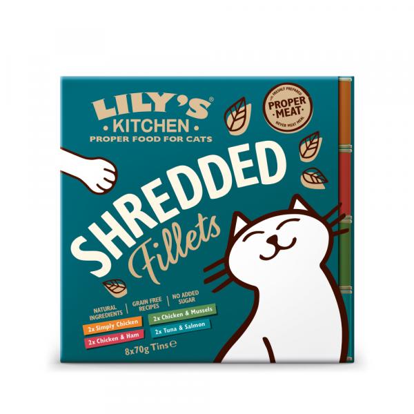 Lily's Kitchen Shredded Fillets dla kotów, 8 x 70 g - Pakiet mieszany (4 smaki)