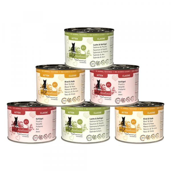 Catz finefood Kitten, w puszkach - Pakiet mieszany 1: (3 smaki) 6 x 200 g