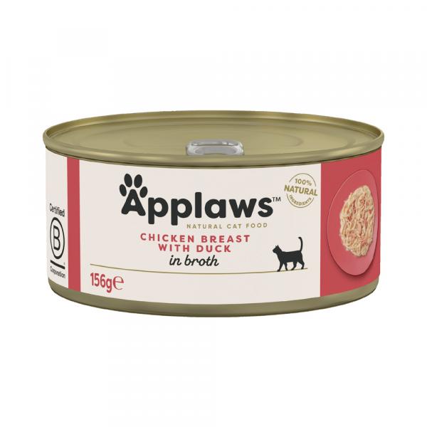 5 + 1 gratis! Applaws w bulionie, karma dla kota, 6 x 156 g - Pierś z kurczaka z kaczką