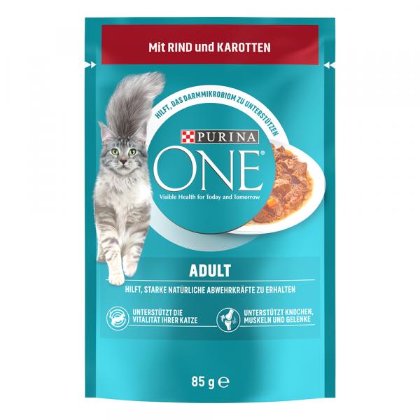 20 + 6 gratis! Purina One, mokra karma dla kota, 26 x 85 g - Adult, wołowina z marchewką