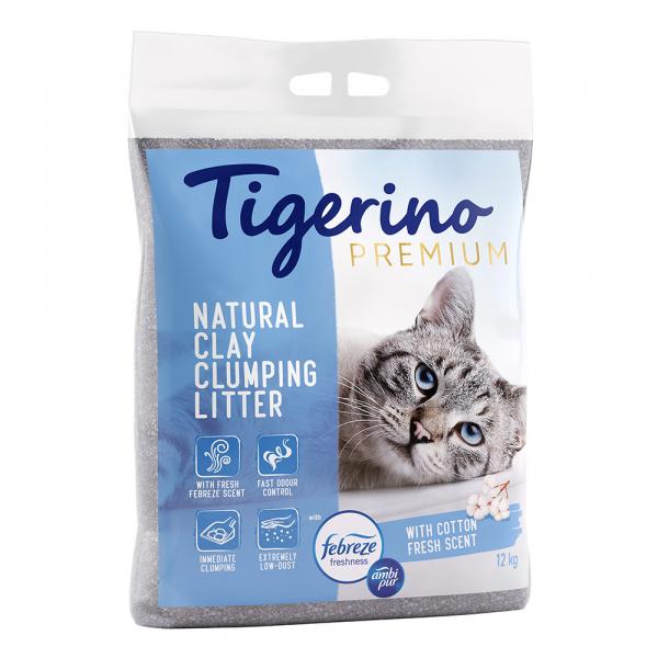 Tigerino Premium, żwirek dla kota - Ambi Pur, świeży zapach kwiatów bawełny - 12 kg