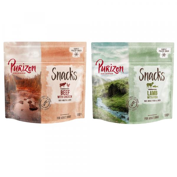 Pakiet próbny Purizon Snack, 2 x 100 g - Wołowina z kurczakiem / Jagnięcina z rybą