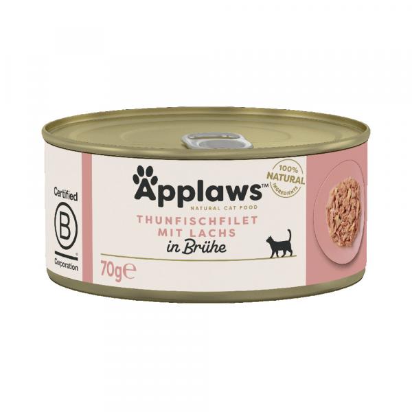 30% taniej! Applaws, karma mokra, 18 x 70 g - W bulionie, filet z tuńczyka i łosoś