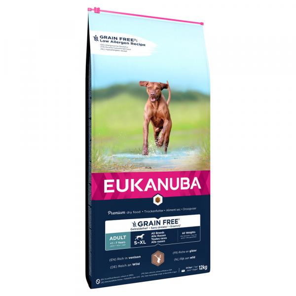 10% taniej! Eukanuba Grain Free, karma sucha dla psa, 3 kg / 12 kg - Adult Large Dogs, dziczyzna, 12 kg