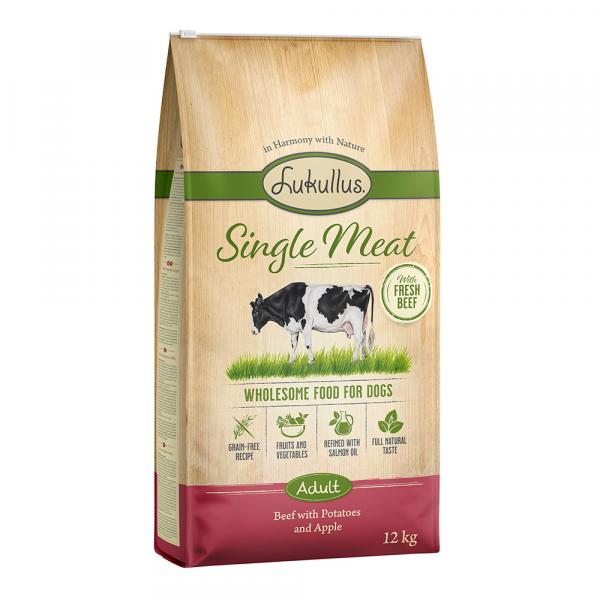 10 + 2 kg gratis! Lukullus, karma sucha (bez zbóż), 12 kg - Single Meat, wołowina