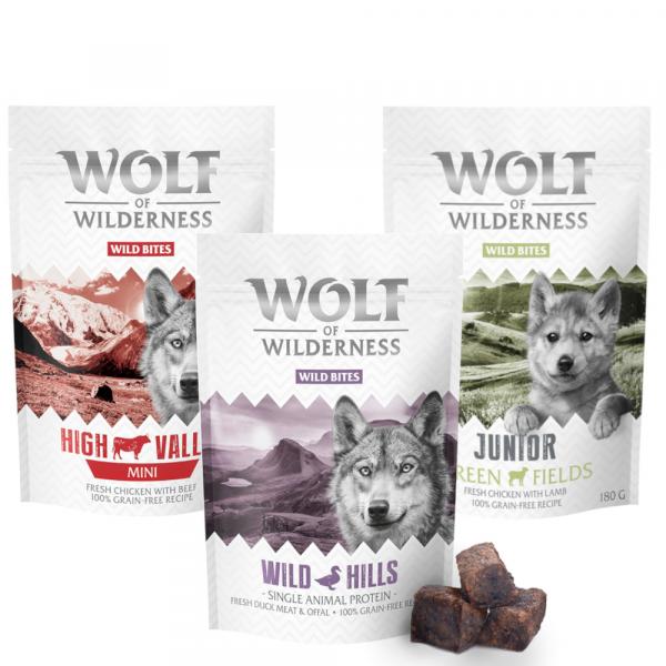 Korzystny pakiet Wolf of Wilderness Snack – Wild Bites, 3 x 180 g - Pakiet mieszany: kurczak, kaczka, jagnięcina