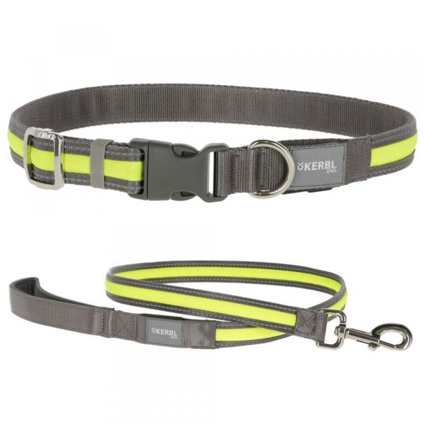 Kerbl Pet Light & Reflex podświetlana obroża i smycz - Pakiet: obroża rozm. S/M + smycz 120 cm