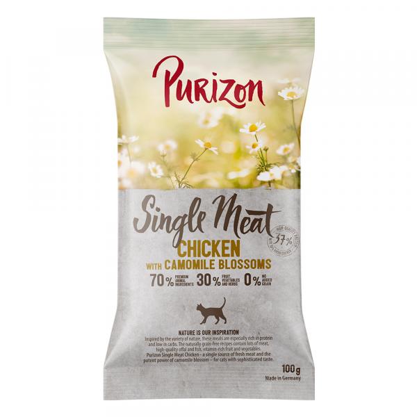 Purizon karmy suche dla kota w opakowaniach próbnych - Single Meat, kurczak z kwiatami rumianku, 100 g