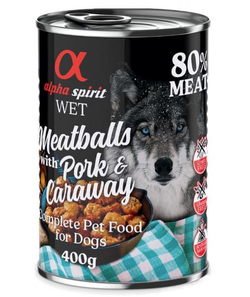 Alpha spirit Dog Meatballs, 6 x 400 g - Wieprzowina z kminkiem