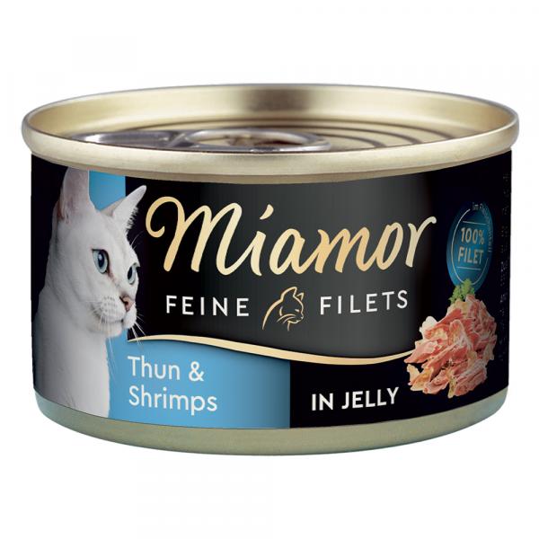 20 + 4 gratis! Miamor Feine Filets, karma mokra, 24 x 100 g - W puszkach, tuńczyk z krewetkami