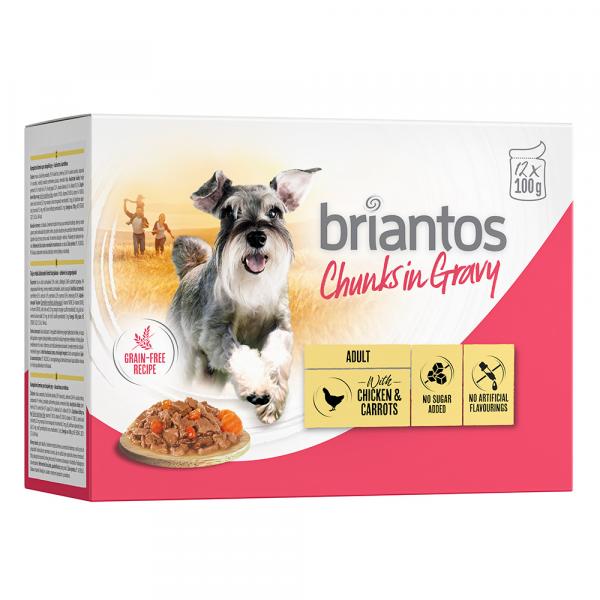 40 + 8 gratis! Briantos Chunks w sosie, 48 x 100 g - Kurczak i marchewka