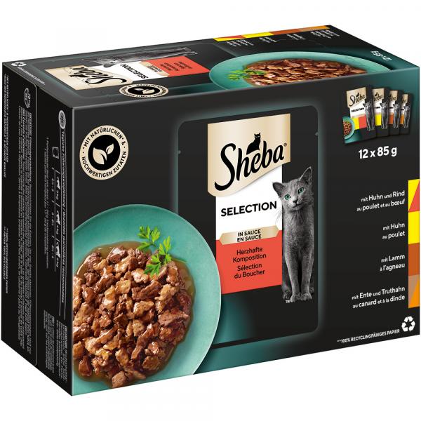 Pakiet mieszany Sheba Selection, 48 x 85 g - Pożywna kompozycja w sosie