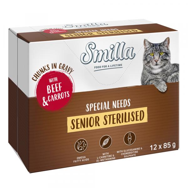 Smilla Senior Sterilised kawałeczki w sosie z warzywami, saszetki - Wołowina z marchewką, 24 x 85 g