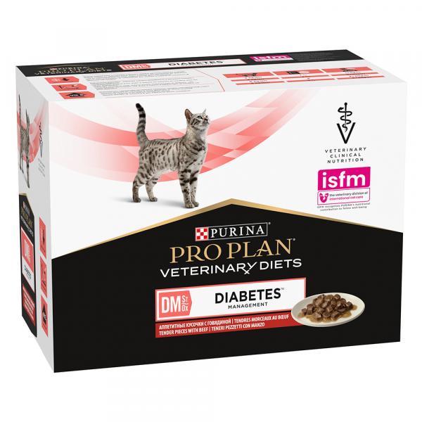 PURINA PRO PLAN Veterinary Diets Feline DM ST/OX - Diabetes Management, wołowina - 10 x 85 g