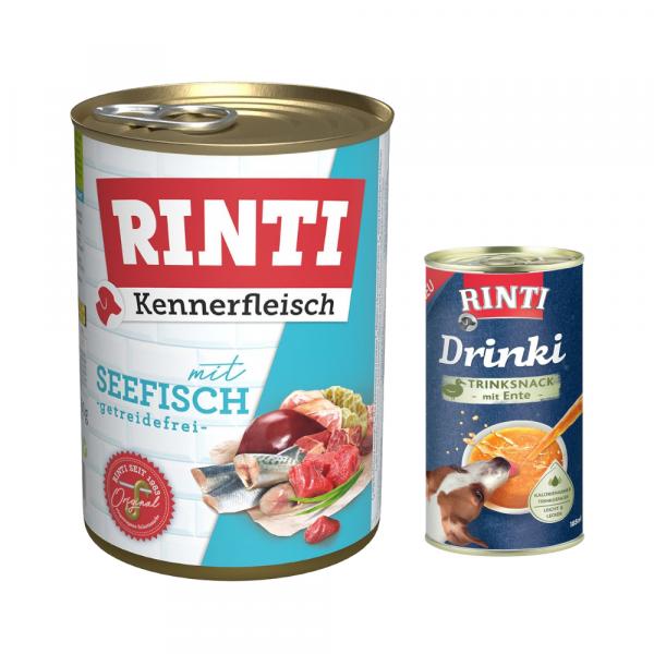 RINTI: 6 x 400 g karma mokra + Drinki, kaczka, 185 ml gratis! - Kennerfleisch, ryba morska