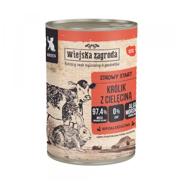 Wiejska Zagroda Cat, 6 x 400 g - Kitten, królik z cielęciną