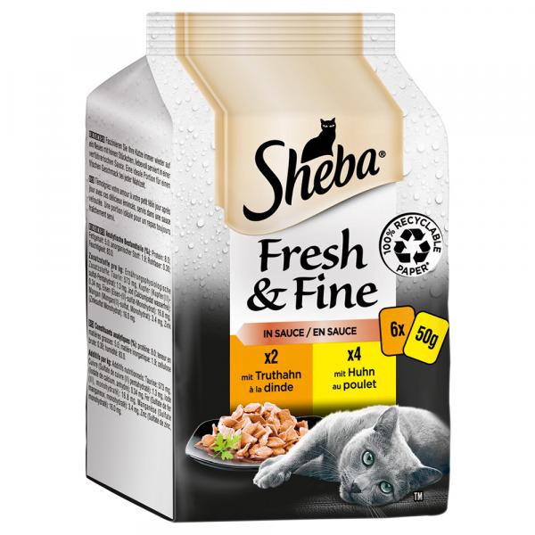 Sheba Fresh & Fine, 6 x 50 g - Kurczak i indyk w sosie