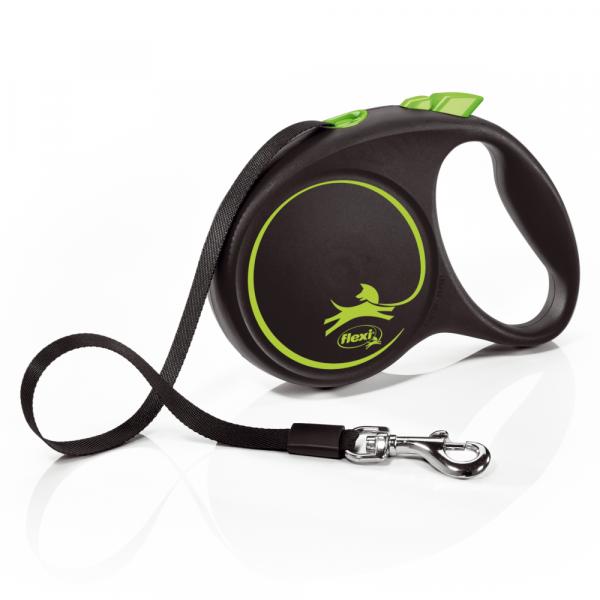 Flexi Black Design smycz taśmowa, zielona, 5 m - Rozmiar M: do 25 kg
