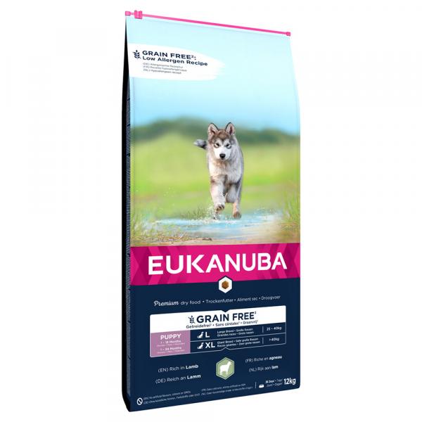 Eukanuba Grain Free Puppy Large Breed, jagnięcina - 2 x 12 kg