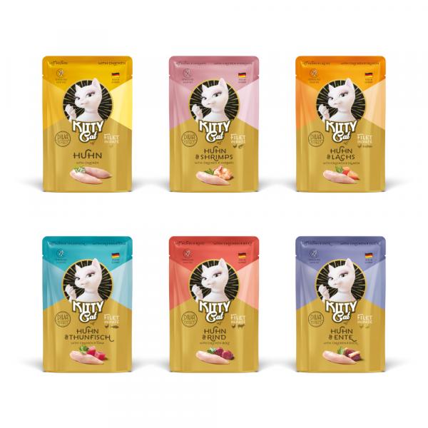 Pakiet mieszany Kitty Cat Filet in Paté, 6 x 85 g - Pakiet mieszany z kurczakiem (6 smaków)
