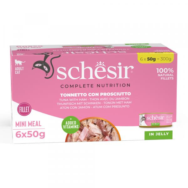 Schesir Complete Nutrition, filet w galarecie, 6 x 50 g - Tuńczyk z szynką