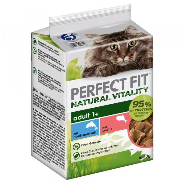 Perfect Fit Natural Vitality Adult 1+ - Ryba morska z połowów dalekomorskich i łosoś, 36 x 50 g