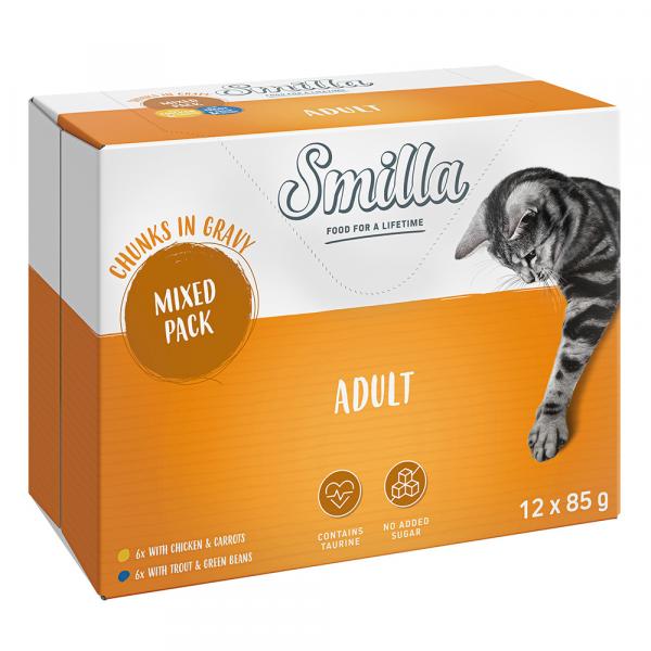 Smilla Adult, kawałeczki w sosie z warzywami, 12 x 85 g - Pakiet mieszany