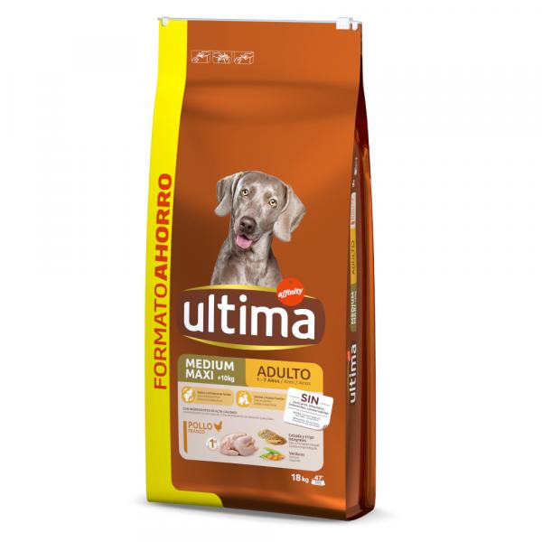 20% taniej! Ultima, karma sucha dla psa, różne rodzaje - Medium / Maxi Adult, kurczak z ryżem, 2 x 18 kg