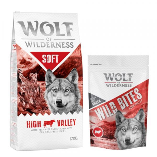 Wolf of Wilderness, sucha karma dla psa, 12 kg + przysmak Wild Bites, 180 g gratis! - „Soft – High Valley”, wołowina + High Valley - wołowina, 180 g