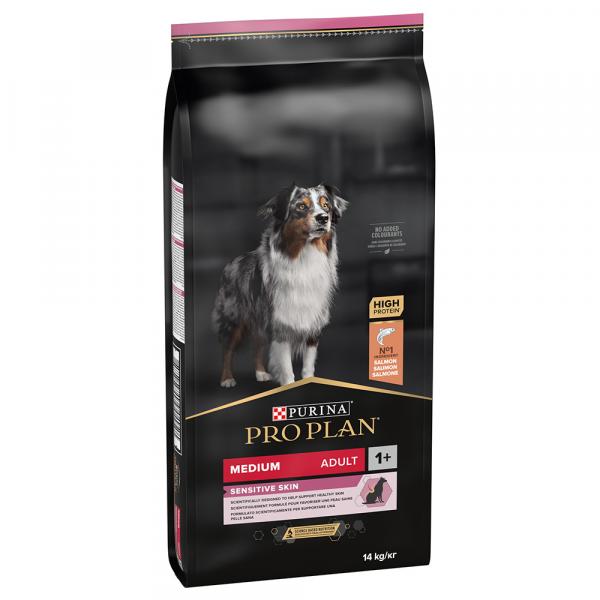 Dwupak PURINA PRO PLAN - Medium Adult Sensitive Skin Optiderma, łosoś i ryż, 2 x 14 kg