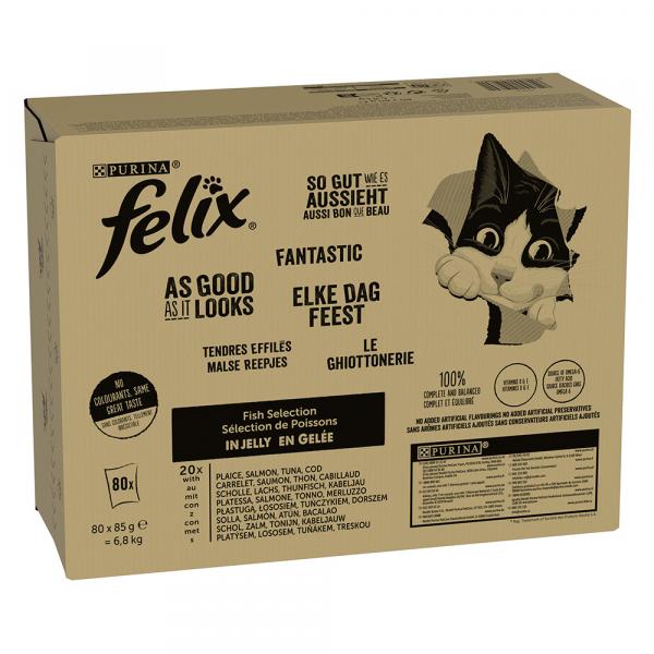 70 + 10 gratis! Megapakiet Felix, 80 x 80 g / 85 g - So gut wie es aussieht, w galarecie, Rybne smaki (gładzica, łosoś, tuńczyk, dorsz), 80 x 85 g