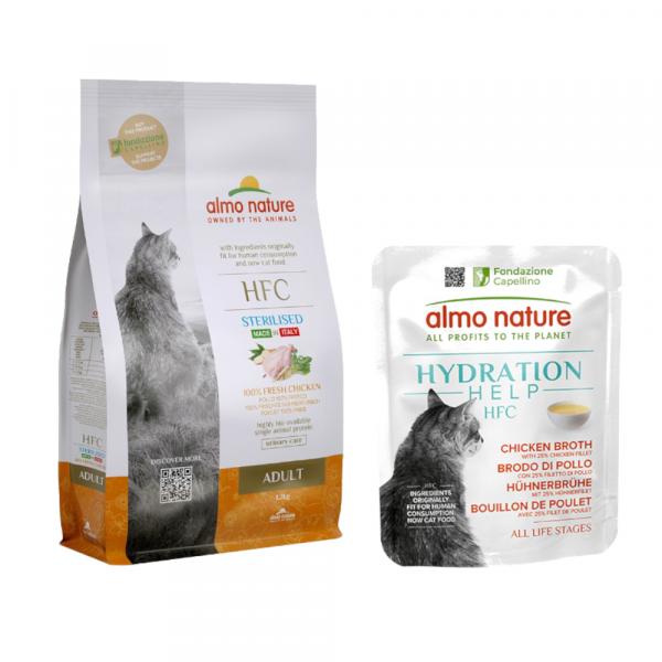 Almo Nature HFC Adult Sterilized, kurczak, 1,2 kg + Almo Nature HFC Hydration Help, 6 x 50 g gratis! - 1,2 kg + 6 x 50 g