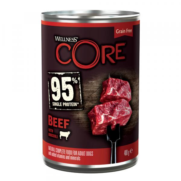 15% taniej! Wellness Core Adult 95% Single Protein, 6 x 400 g - Wołowina i brokuł