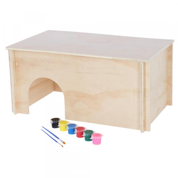 Kerbl Pet domek dla gryzoni do malowania - Dł. x szer. x wys.: 50 x 29 x 24 cm, w zestawie 6 kolorów i pędzel