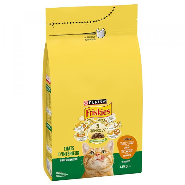 PURINA FRISKIES Indoor, kurczak i indyk z warzywami - 3 x 1,5 kg