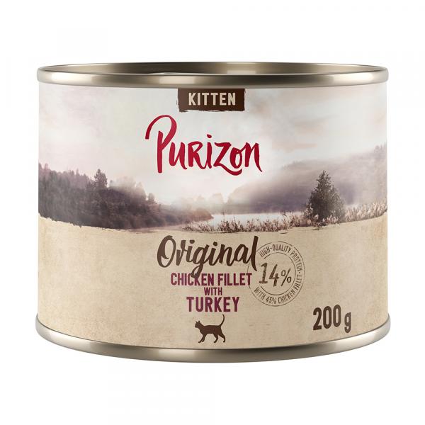 Purizon Original, 12 x 200 g, bez zbóż - Kitten: Filet z kurczaka z indykiem